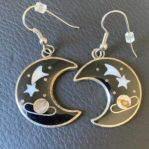 Signed Vintage Alpaca Mexico Inlaid Abalone Earrings